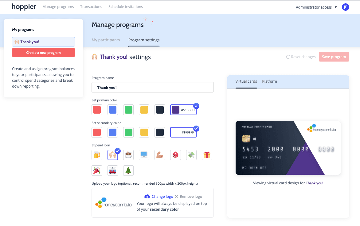 A Hoppier digital credit card program