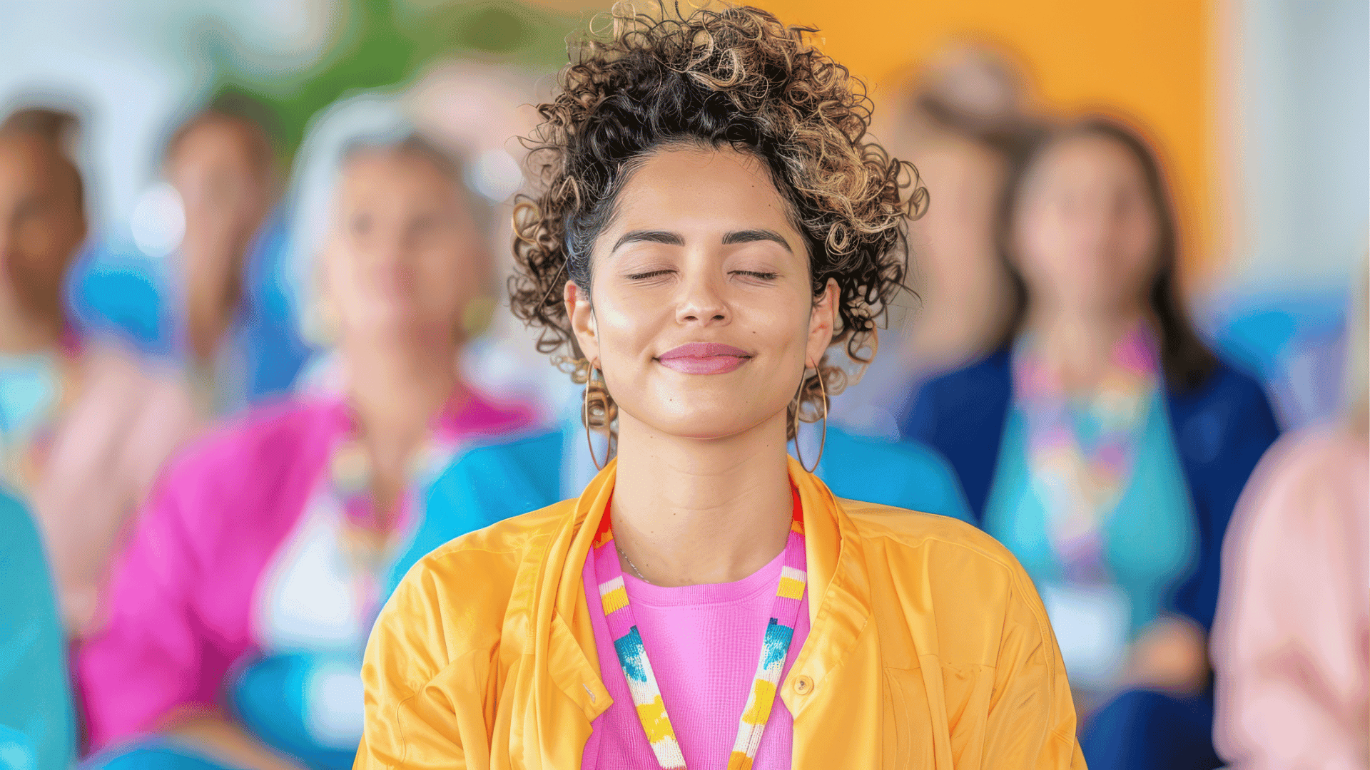 Woman meditating with a small group of others