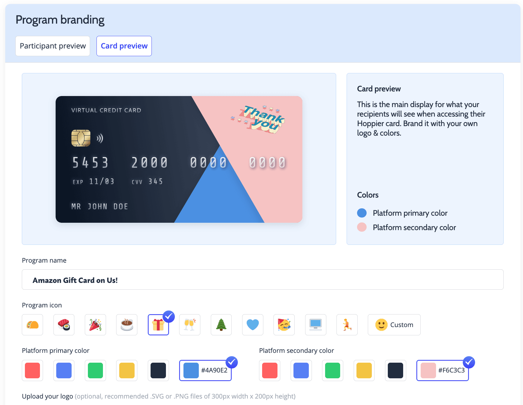 Amazon custom gift card branding interface