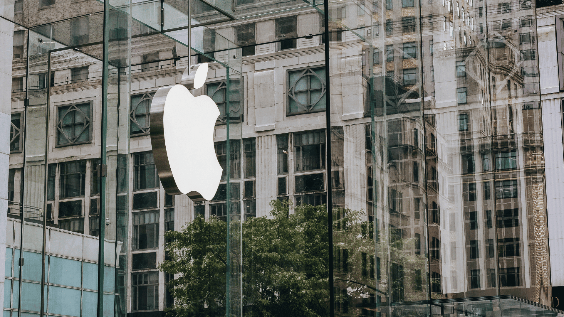 Exterior of an Apple office with the Apple logo