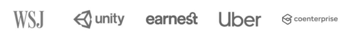 Customer logos: WSJ, Unity, Earnest, Uber, CoEnterprise