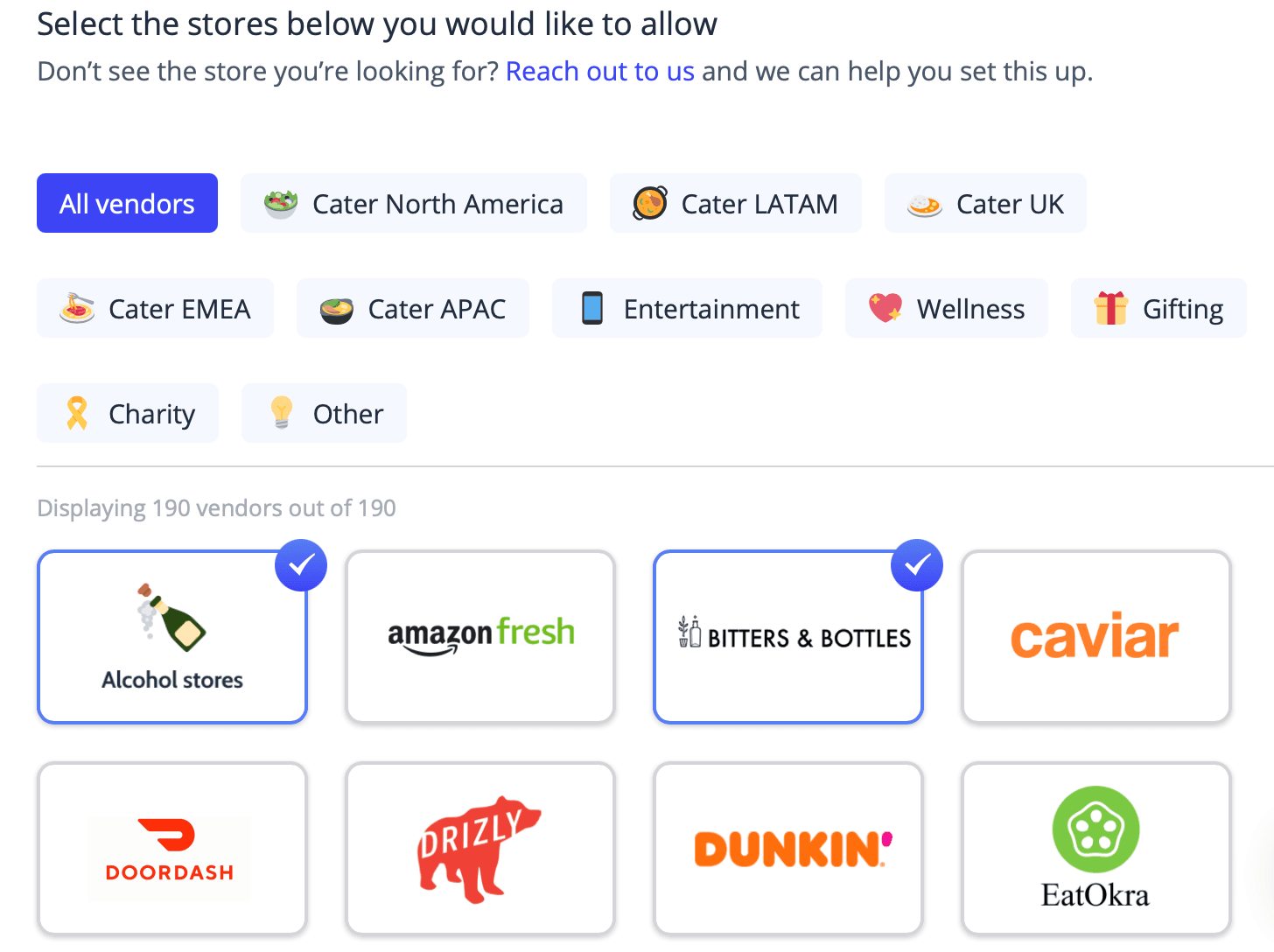 Virtual party vendors that guests can shop with using their virtual credit card