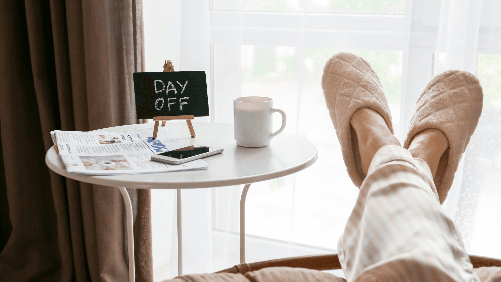 Person with their feet kicked up on a day off