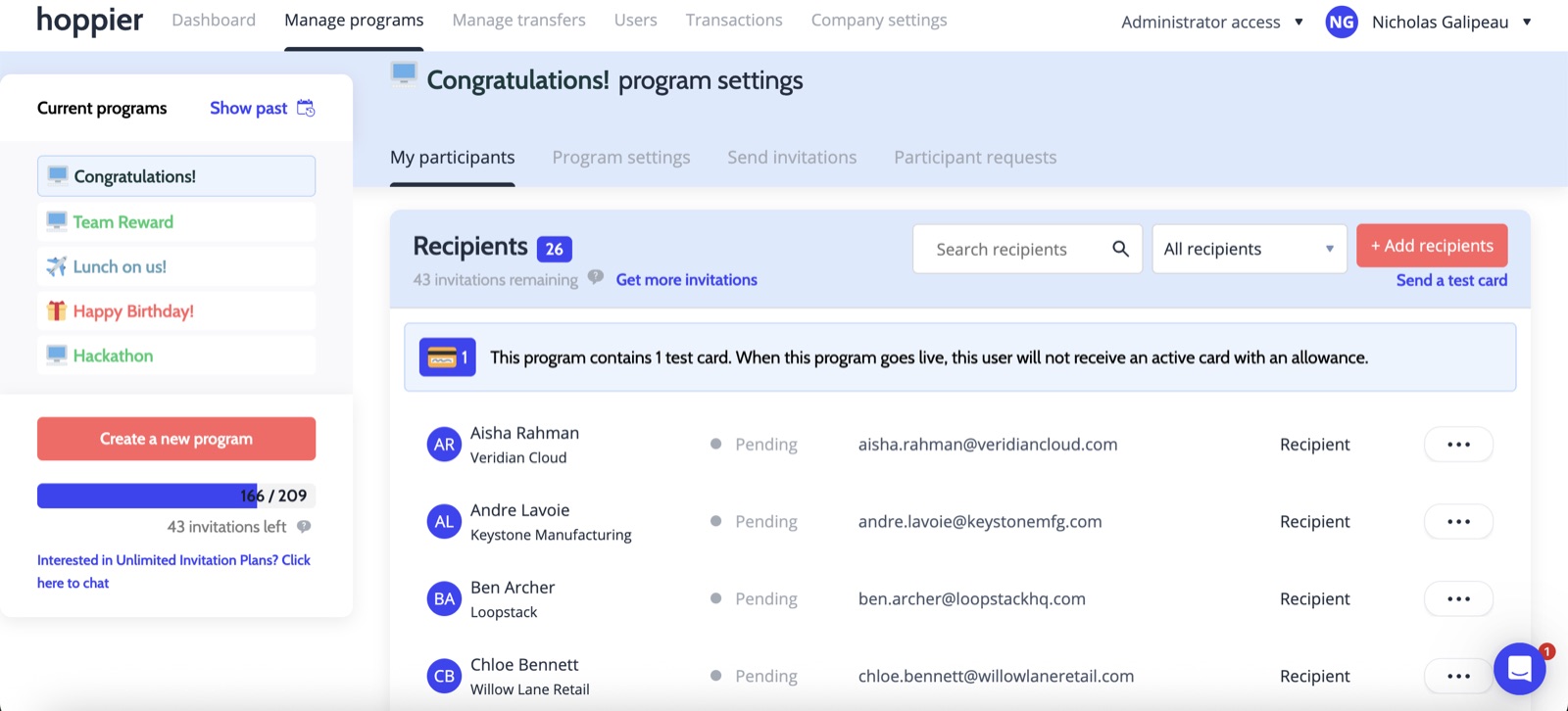 Uploading a recipient CSV for a bulk gift card send